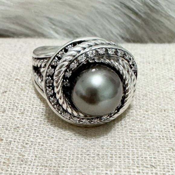 David Yurman Tahitian Pearl Diamond Crossover Ring - Picture 6 of 13